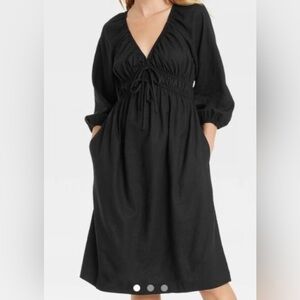 NWT Universal Thread Tie-Front Midi Dress with 3/4 Puff Sleeves